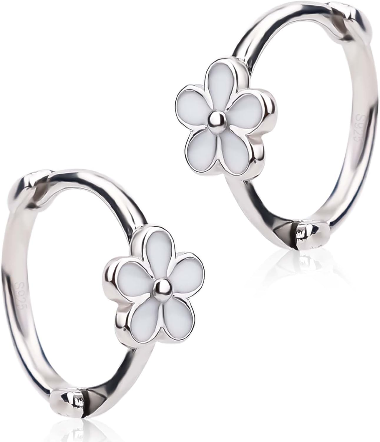 2pcs Silver-Colored Earrings Hoops, Cute Daisy Titanium Abalone Hoop Lightweight Cartilage Floral Jewelry for Women -