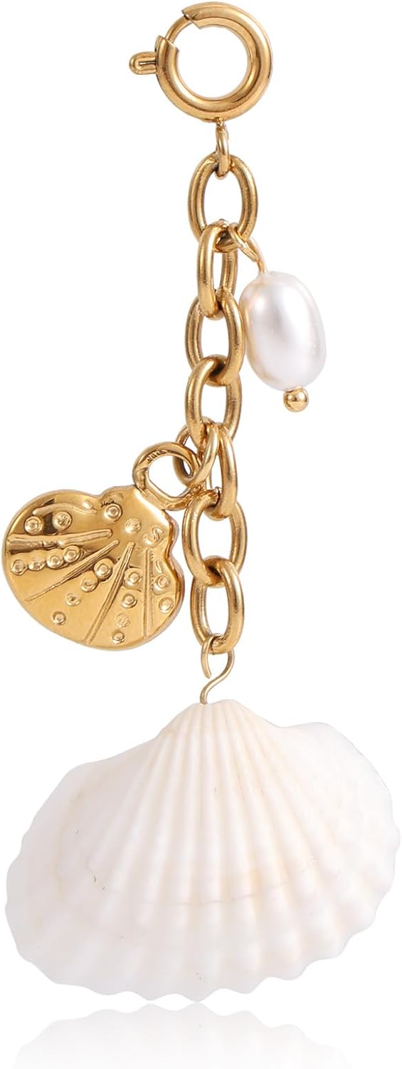 Seashell Keychain for Women, Beach Bag Charm Coastal Ocean Key Ring Shell Handbag Purse Accessory Nautical Beachy Gift Summer & Tropical Holiday Party Jewelry -