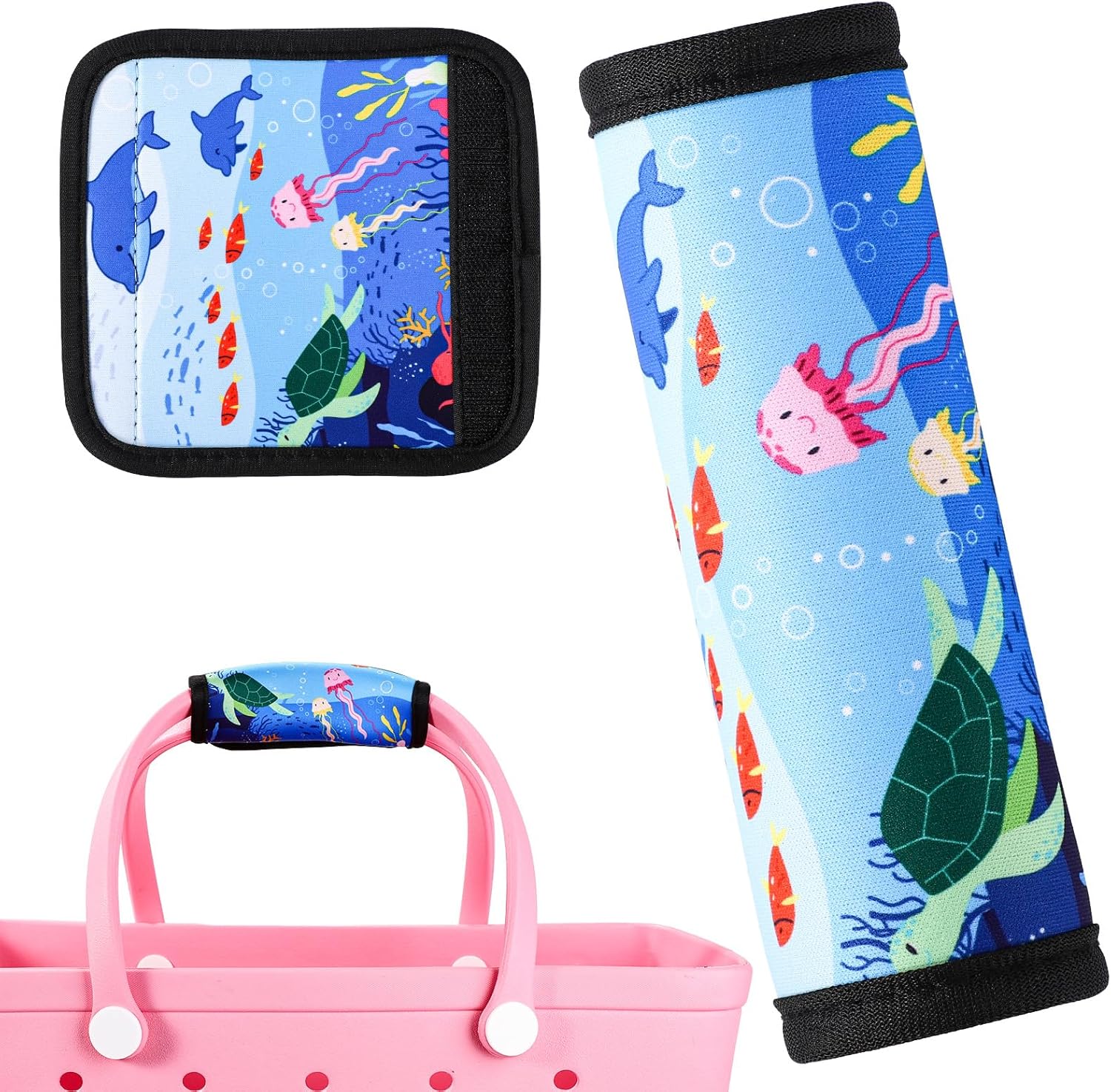 Handle Wrap for Bogg Bag, Neoprene Non-Slip Beach Bag Protector with Adhesive Nylon Hasp Shoulder Strap Cushion Relaxing Shoulder(Marine Animals) -
