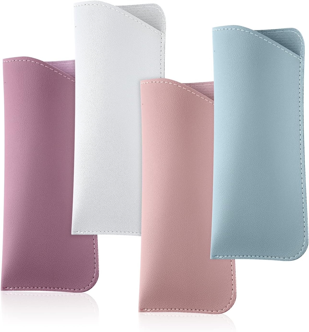 Soft Glasses Cases, 4 Pcs Slim Reading Eyeglasses Case Portable PU Sunglasses Pouch Safety for Women Men 2.8 x 6.8 Inch, Colors -