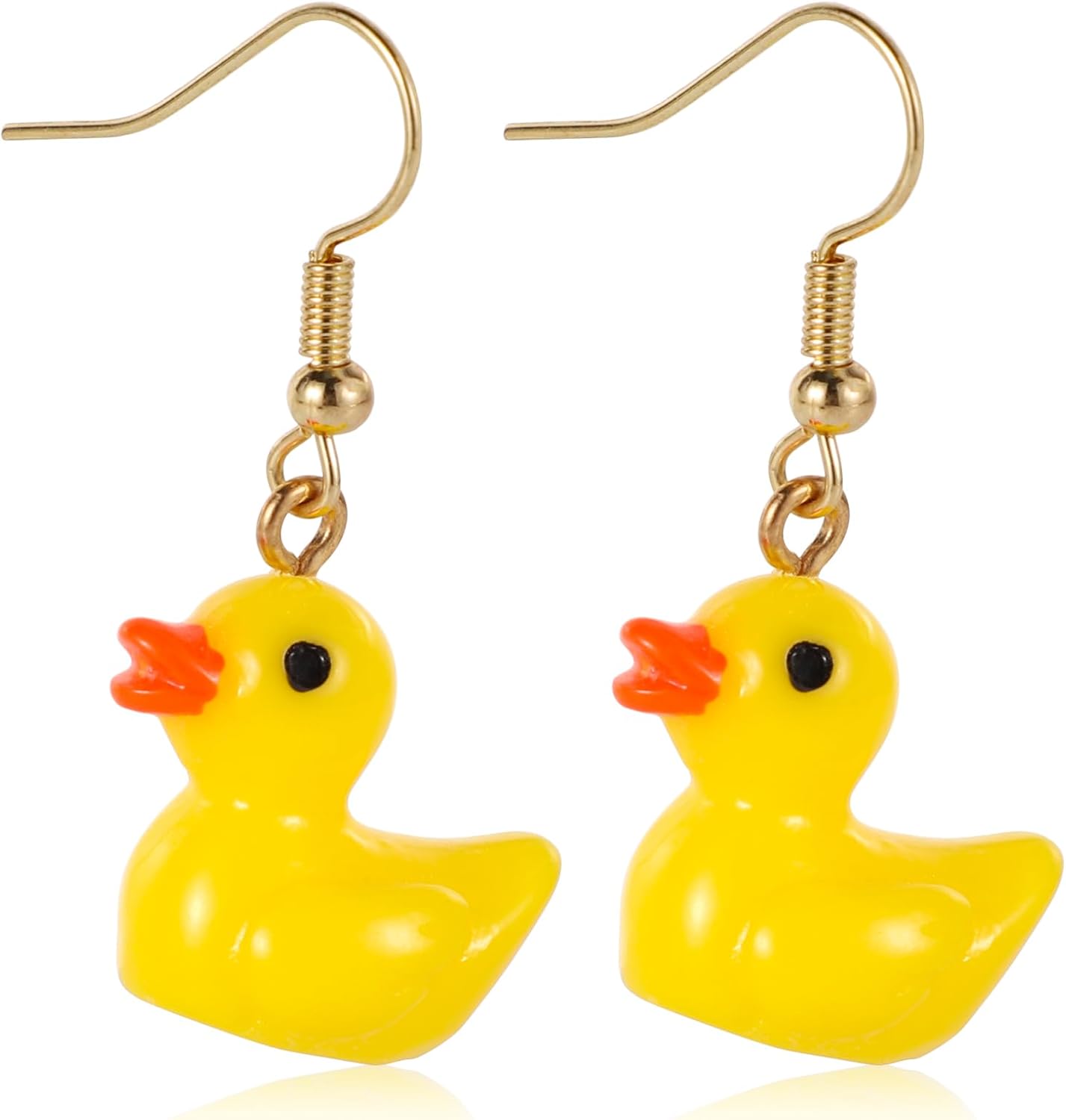 Yellow Duck Earrings, Cute Duckie Acrylic Dangle Drop Earrings Personalized Charming Cartoon Style Funny Accessories for Women, yellow, black, orange, golden -