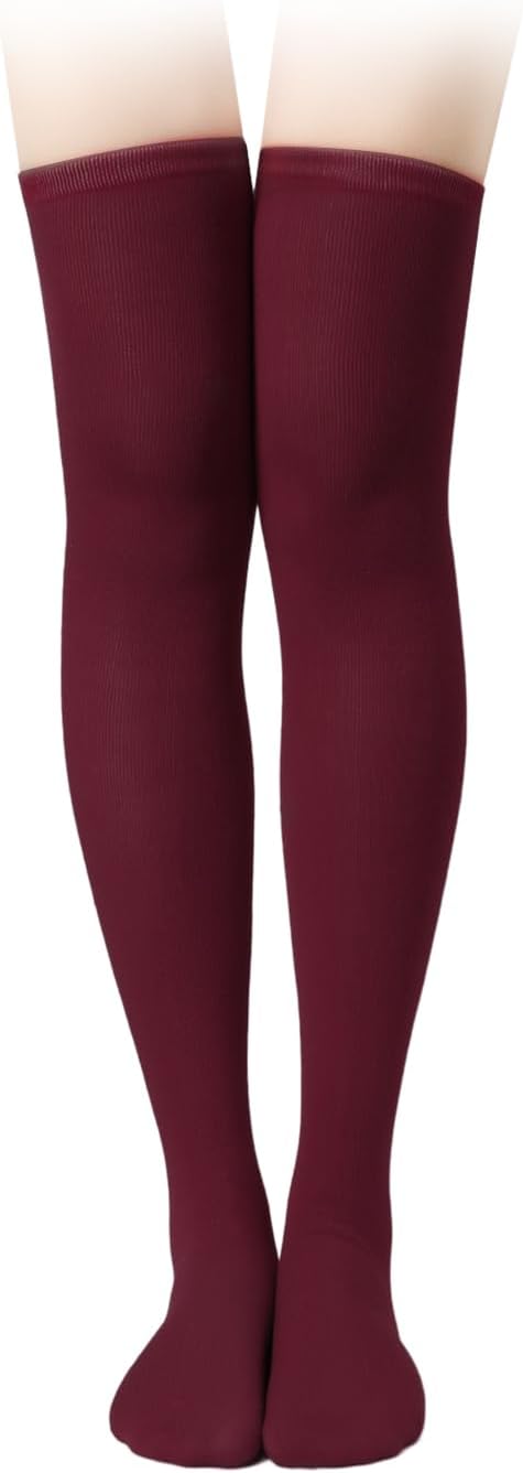 1 Pair Thigh High Socks, Cotton Soft Knee Long Stockings Leg Warmers for Women Girls Christmas Cosplay (Burgundy) -