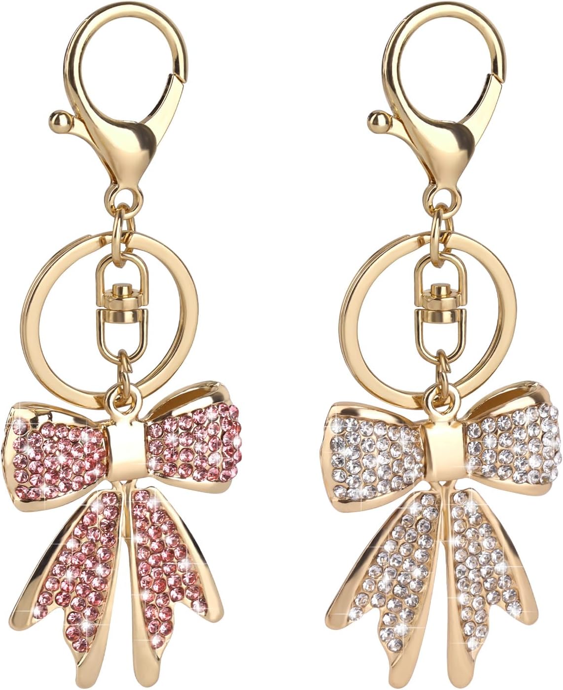 2pcs Rhinestone Bowknot Keychains, Coquette Bow Bag Charm Sparkly Keychain Accessories for Purse Handbag Backpack Charms -