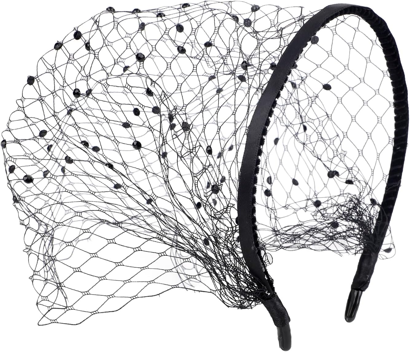 Black Birdcage Veil Headband, 1920s Headpiece Vintage Fascinator Elegant Funeral Mesh with Rhinestone Bridal Wedding Cocktail Tea Party Headpieces for Women -