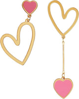 Asymmetric Heart Earrings, Hollow Stud Earrings Long Love Pendant Big Dangle Costume Jewelry for Women Christmas Party Valentines Day -
