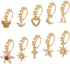 10 Pcs Dangle Nose Stud Rings Hoops, Copper Dainty Star Moon Heart Leaf Hoop Piercing Jewelry for Women Fashion Accessories(Gold) -