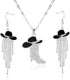 2pcs Western Jewelry Set for Women, Sparkling Rhinestone Tassel Earrings Dangle & Crystal Cowboy Boot Hat Pendant Necklace Wild West Country Style Cowgirl Accessories -