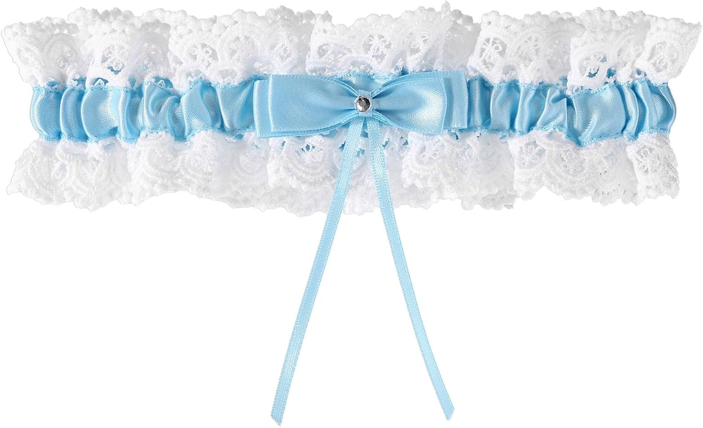 Bridal Wedding Garter, Lace Elastic Bow Leg Thigh Garter Belt Accessory for Women Girls Bride Shower Party Sky Blue -