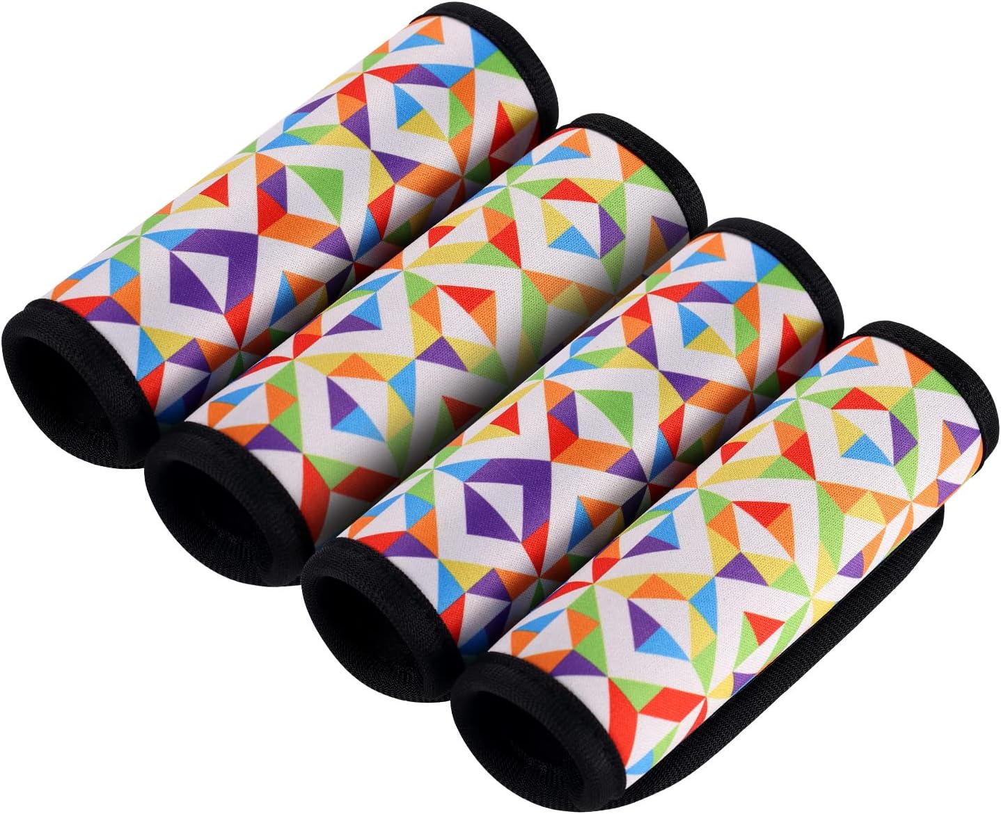 4pcs Luggage Handle Grips Wraps Soft Neoprene Detachable Grip Covers/Tags/Gripper/Identifiers/Makers wrap for Suitcases Travel (Geometric Pattern) -
