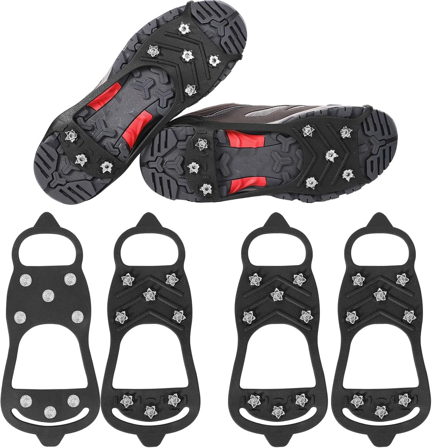 2 Pairs Crampons Spikes, Ice Cleats Non Slip Gripper Spikes with 8 Steel Studs Traction Grips for Boots Shoes Climbing Mountaineering Hiking Walking on Snow (M Size) -