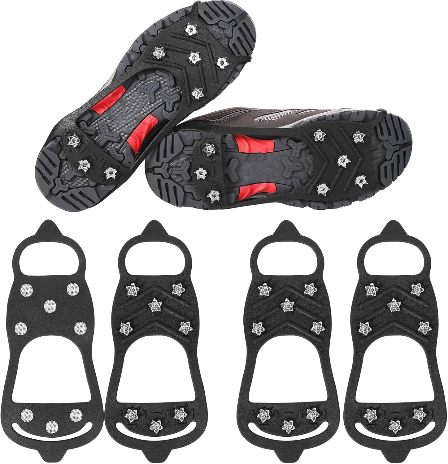 2 Pairs Crampons Spikes, Ice Cleats Non Slip Gripper Spikes with 8 Steel Studs Traction Grips for Boots Shoes Climbing Mountaineering Hiking Walking on Snow (M Size) -