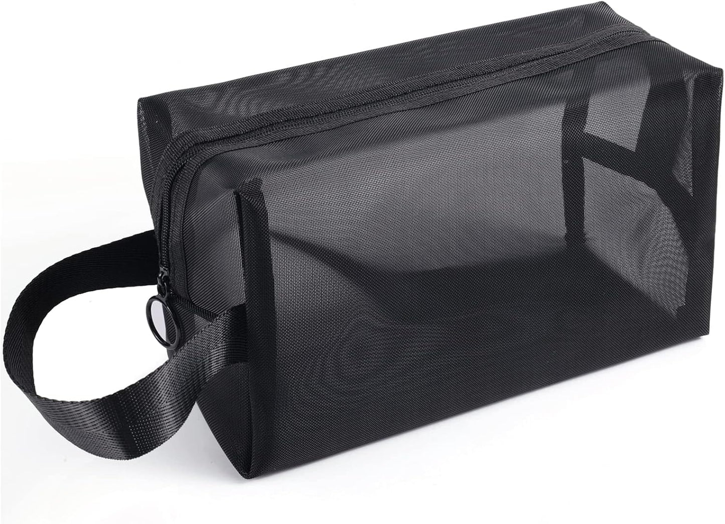 Black Mesh Shower Bag, Caddy Portable Toiletry Bag Zippered Small with Handldes Hanging Carring Convenient for Travel, Bathroom, Cosmetics Organizer -