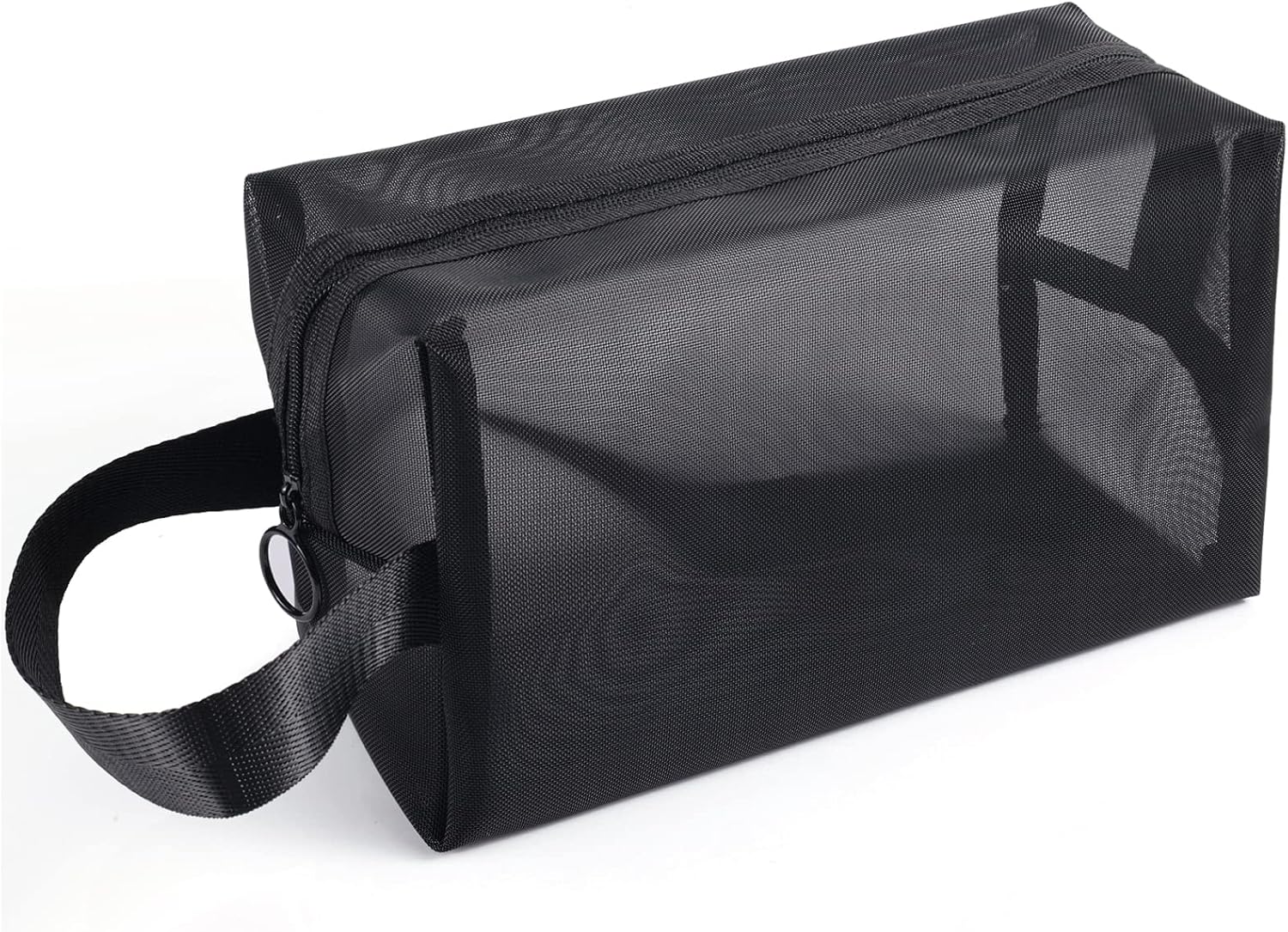 Black Mesh Shower Bag, Caddy Portable Toiletry Bag Zippered Small with Handldes Hanging Carring Convenient for Travel, Bathroom, Cosmetics Organizer -