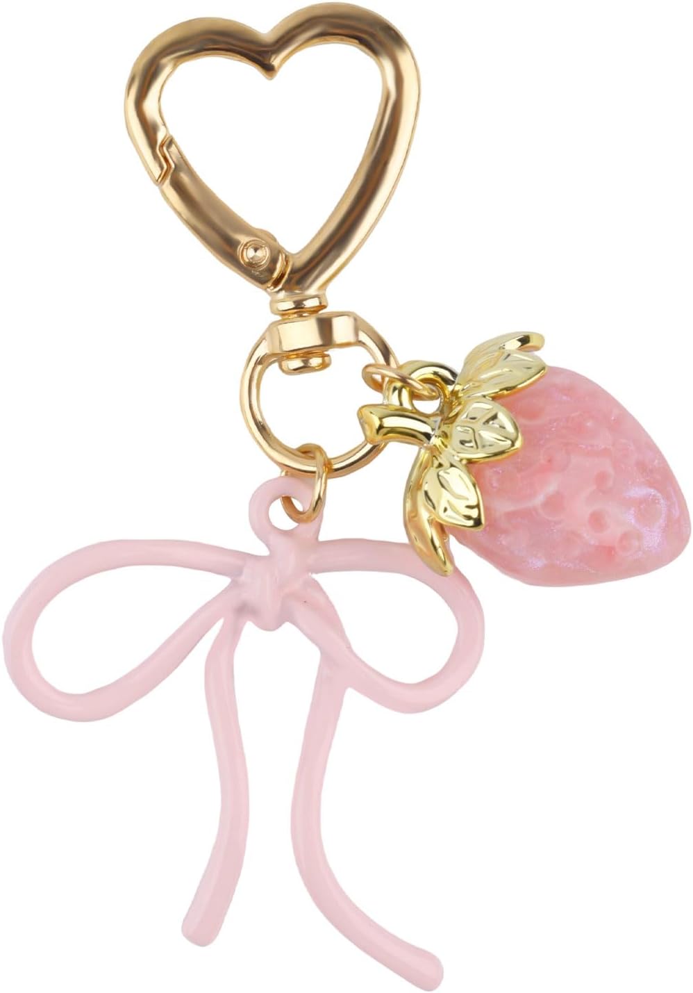 Cute Strawberry Keychain with Bow, Kawaii Bow Heart Key Chains Pink Bag Charms Aesthetic Accessories for Purse Backpack Handbag -