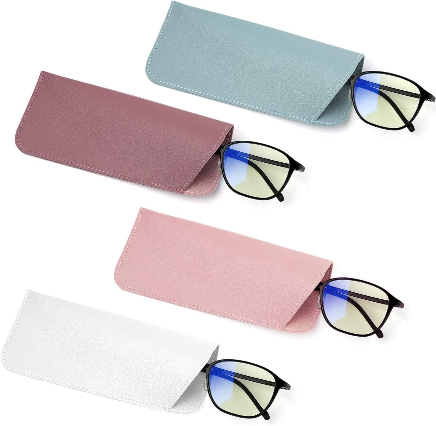4pcs Soft Glasses Cases, 2.6x6.3Inch Eyeglasses Case Portable PU Sunglasses Pouch for Women Men (4 Colors) -