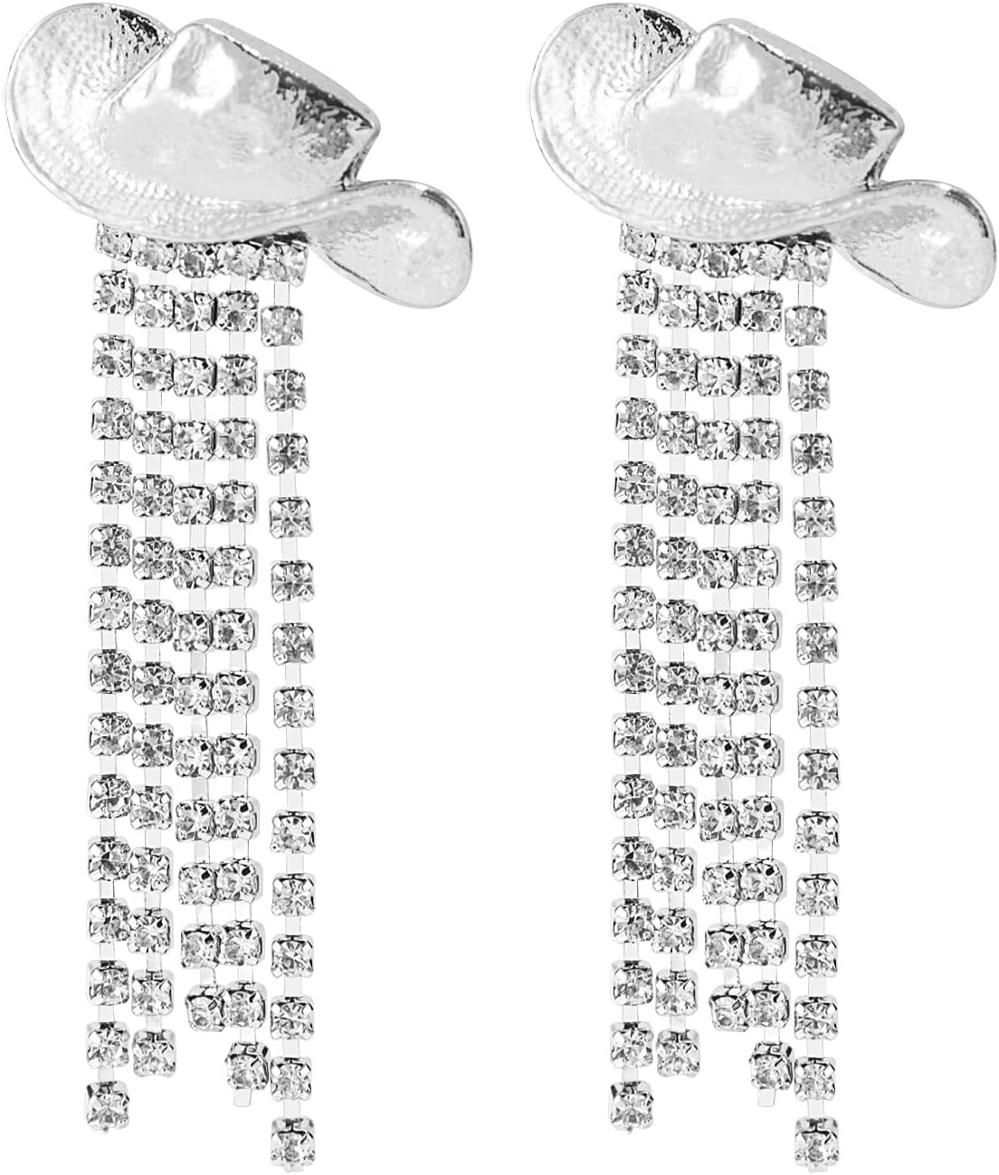 2pcs Western Cowgirl Hat Earrings, Alloy Stylish Silver Cowboy Rhinestone Dangle Tassel Earrings Small Jewelry Accessories for Women Friends Wife Gift -