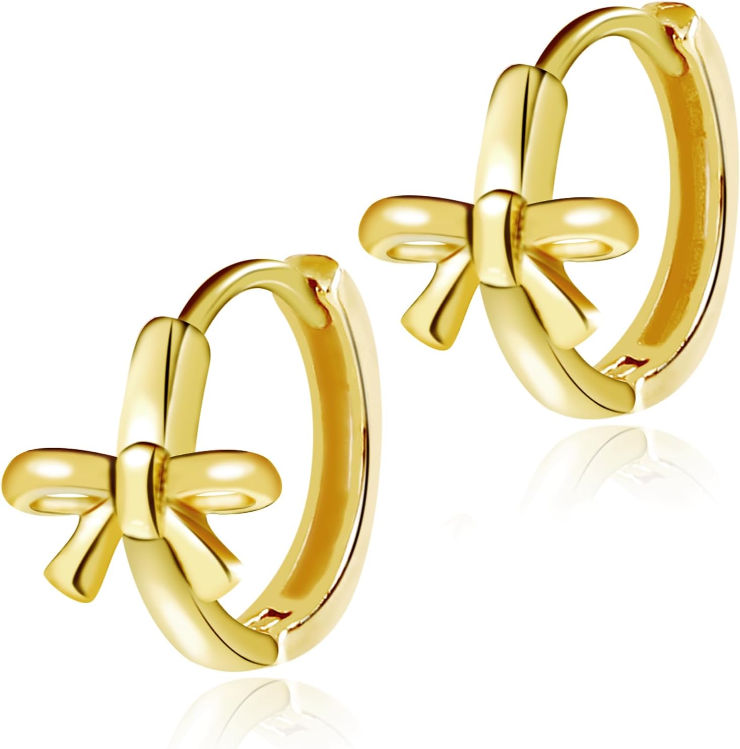 Bow Hoop Earrings, Gold Bowknot Huggie Earrings Dainty Stylish Round Pierced Jewelry Gift for Women -