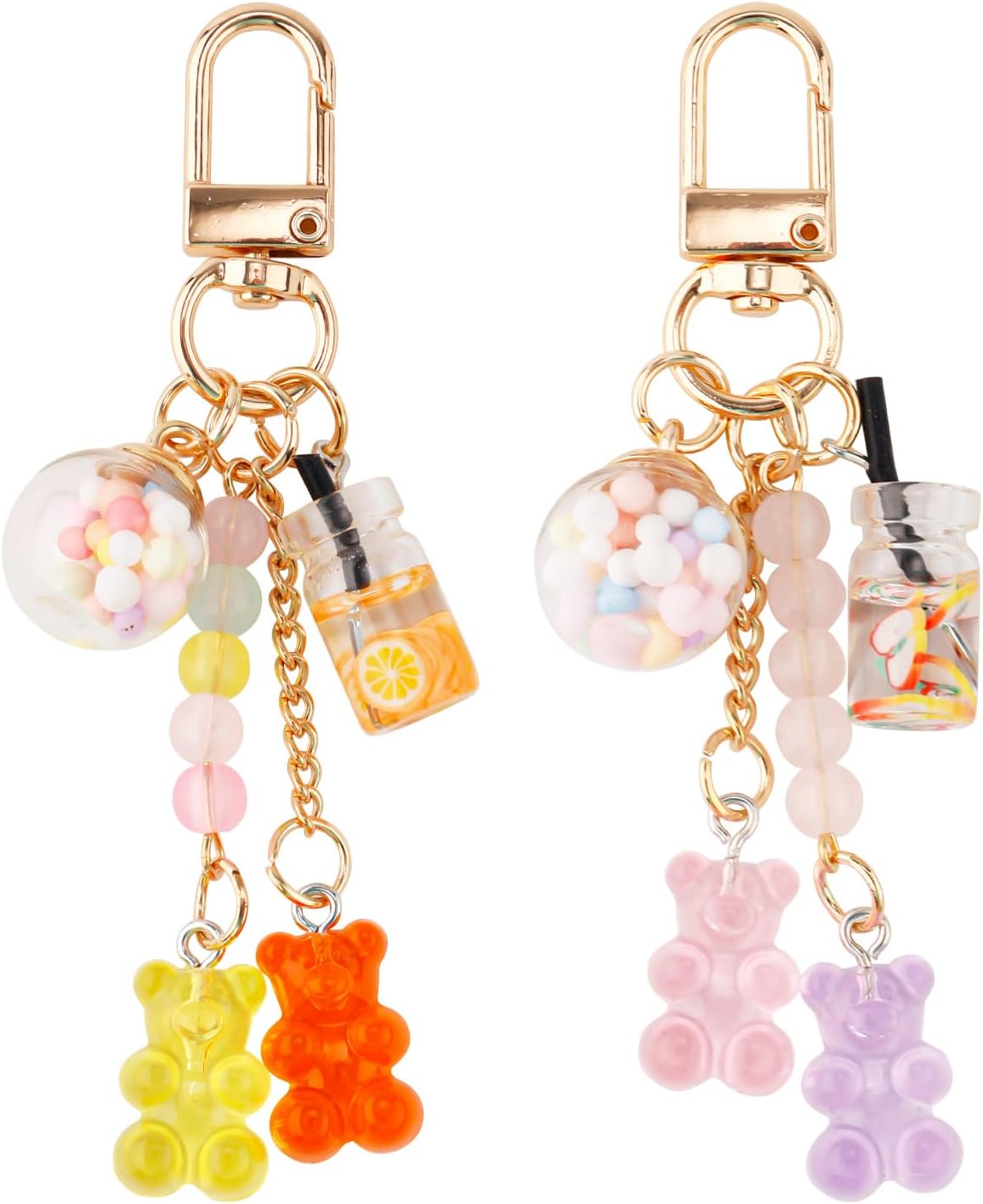 2pcs Bear Keychain, Candy Color Macarons Key Ring Resin Cute Accessories Kawaii Keychain Pendant Bag Charm for Women Girls Christmas Car Decor -