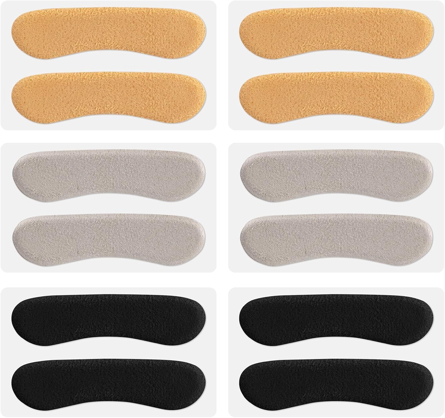 6 Pcs Sandal Strap Cushion Strips, Three Colors Cushioning Insert Pads Self-Adhesive Soft Heel Grips Liner for Loose Shoes Prevent Friction Slipping (Black, Gray, Yellow) -