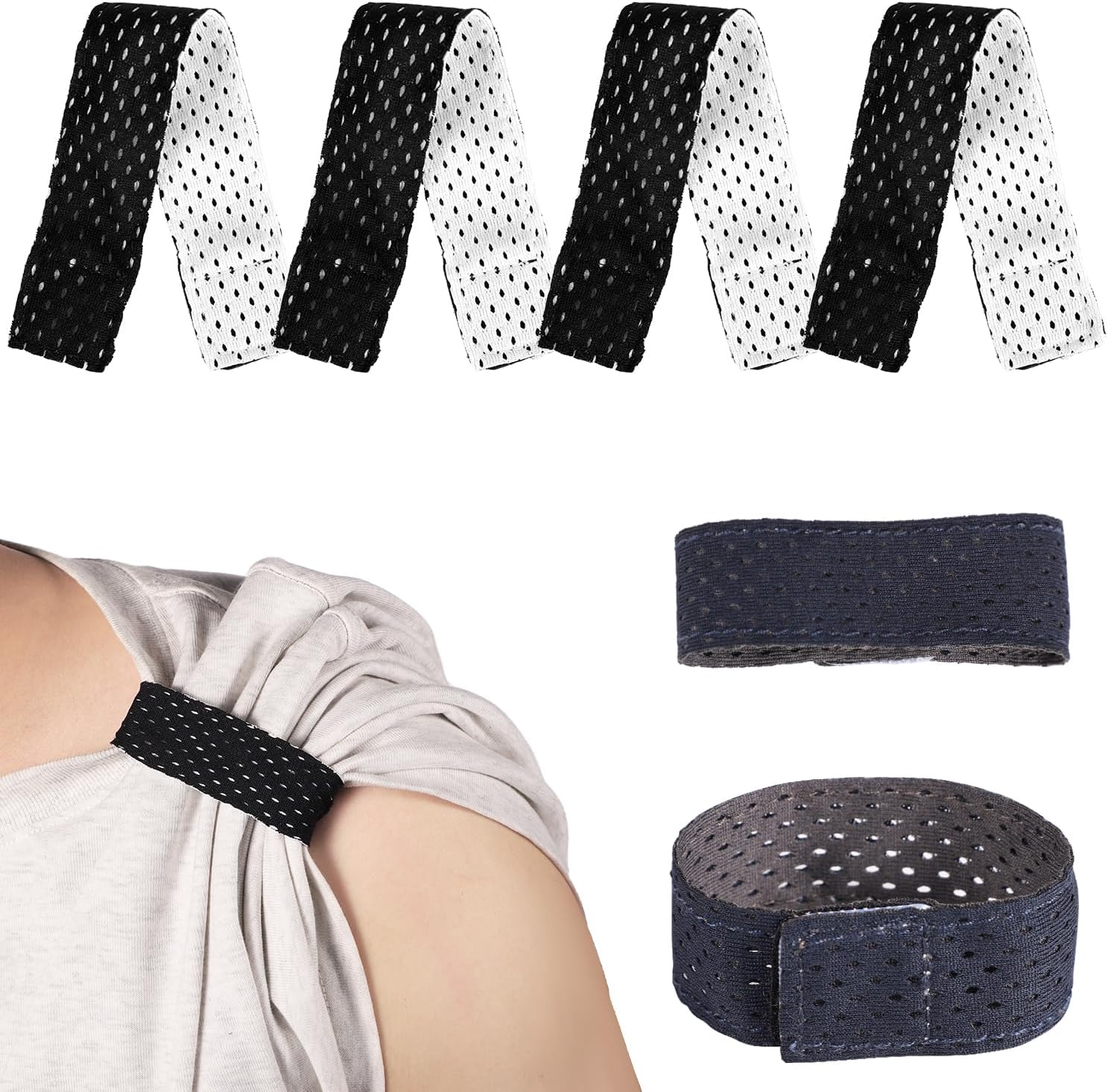 6pcs Jersey Sleeve Ties, Breathable Softball Ties Bands Holders for Sports Soccer Straps with Hook and Loop Fasteners Shirts Accessory Black -