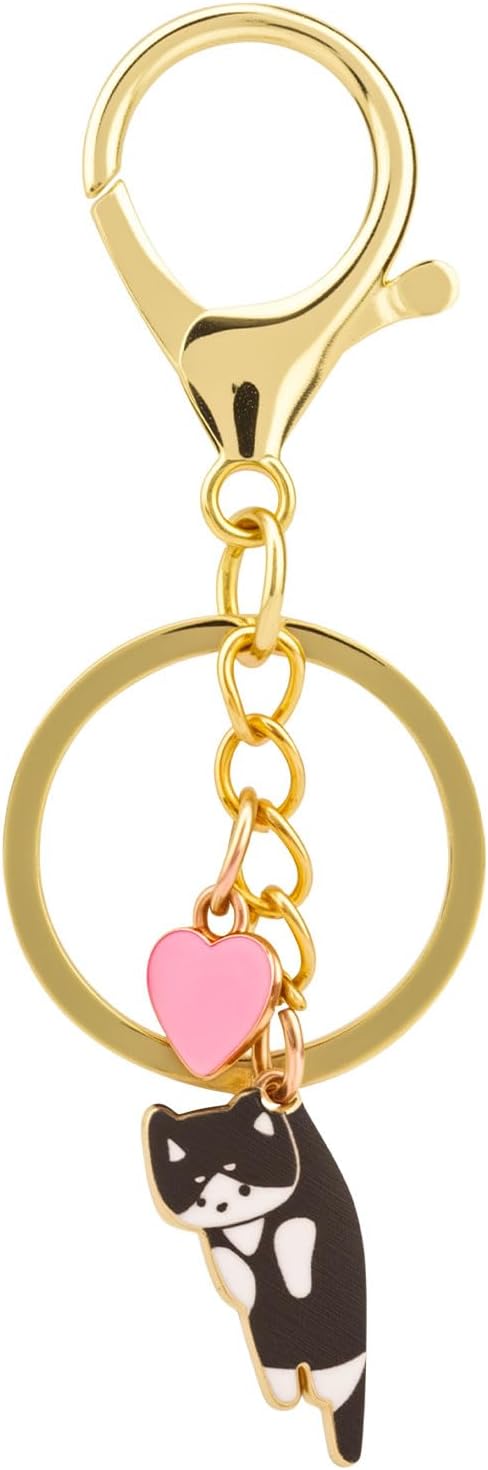 Lazy Cat Pink Heart Keychain, Fun Cartoon Kitten Key Ring Cute Animal Keyring Chain for Girls Women Lovers Birthday Gift Bag Charm Backpack Accessory -
