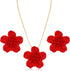 Red Necklace and Earring Set, Bohemian Set for Women Summer Beach Jewelry Flower Charm Wedding Bridal Gift -