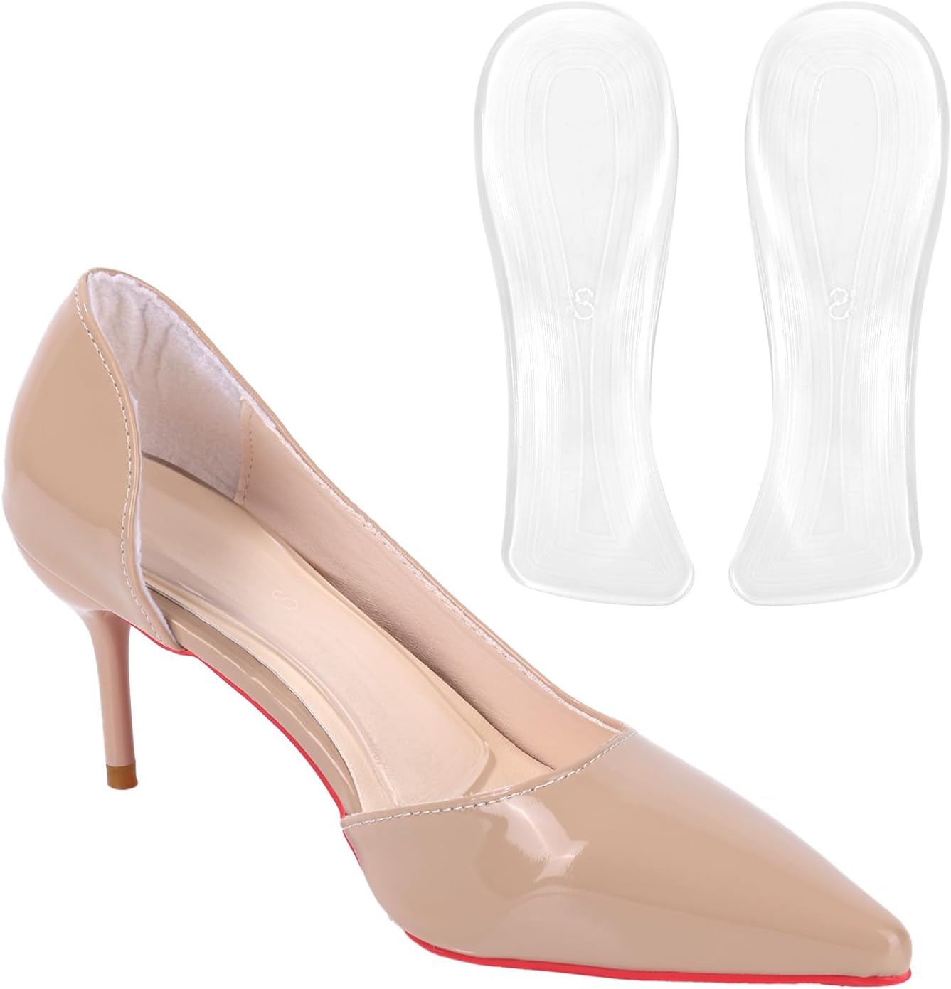 Weight Shifting Insoles for High Heels, Transparent Gel Comfort Foot Cushion Pads Easy to Use Inserts Women Heels (Medium Size, US 8-9.5 Shoes) -