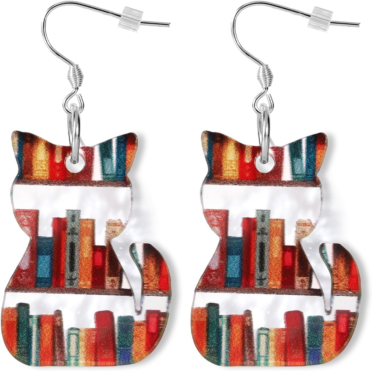 Book Earrings,Clear Acrylic Bookcase Dangle Earrings Bookshelf Accessories Reading Stack Gifts Lover Bookish Library Reader Teacher's Day Appreciation Graduation 2.5x3.5cm -
