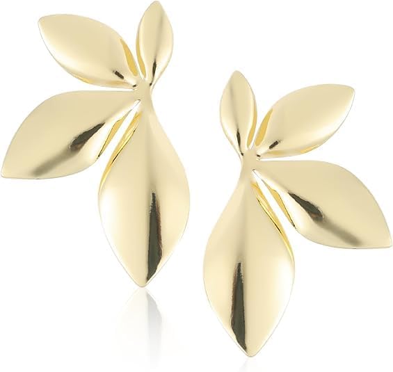 Gold Leaf Stud Earring, Statement Plant Drop Earrings Boho Botanical Flower Dangle Vacation Trendy Jewelry Gifts for Birthday Women Travel Wearing -