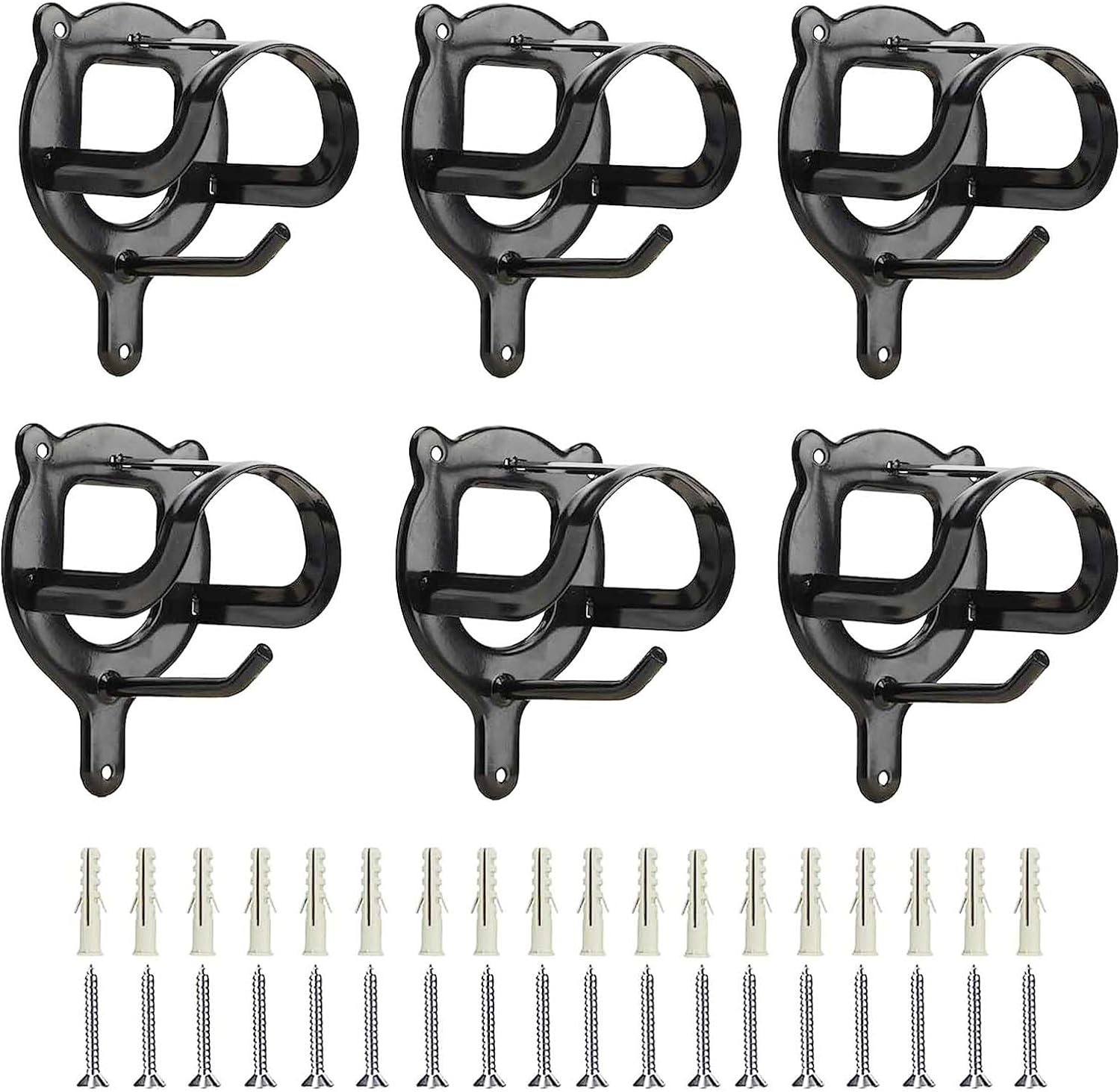 6 Counts Horse Bridle Rack Bracket Hooks Metal Halter Hanger with Tubes and Screws for Barn Supplies, Black -