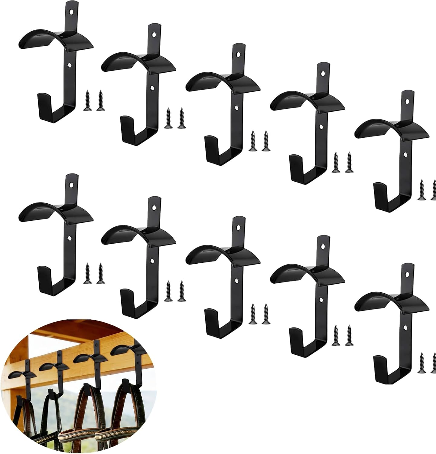 10Pcs Horse Bridle Rack Heavy Duty Wall Mounted Holder Hook with Screws for Barn Tack Room -