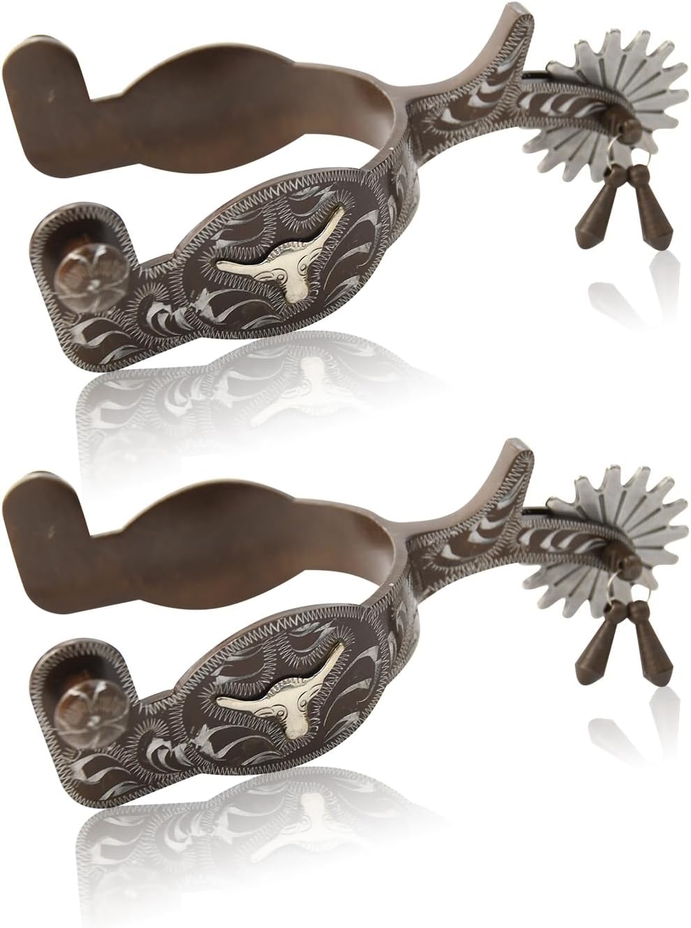 1 Pair Horse Spurs,Western Cowboy Spurs Vintage Boot with Silver Hand Craved Decoration, Fine Workmanship Western for Riding Equestrian Training -
