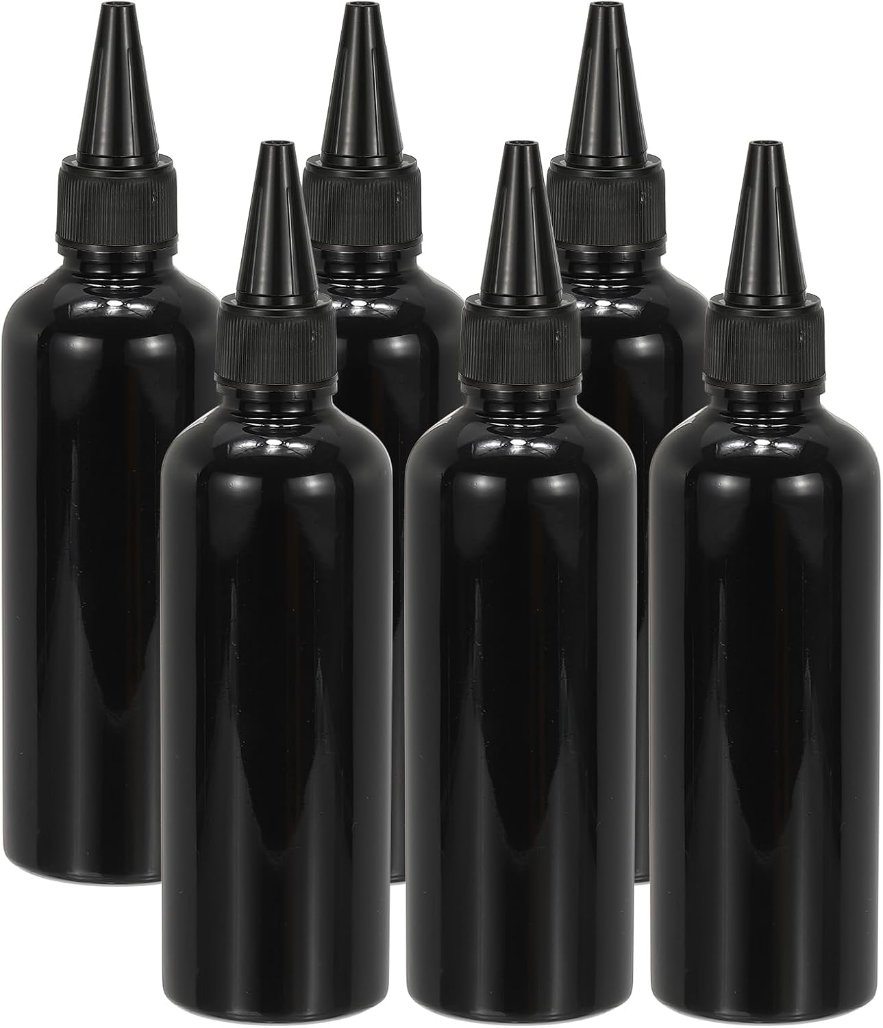 Plastic Applicator Bottle, 6 Pcs 3.4oz(100ml) Leak Proof Refillable Empty Dispenser Container Squeeze Bottle with Twist Top Cap for Hair Ink Liquid Sauces, Black -