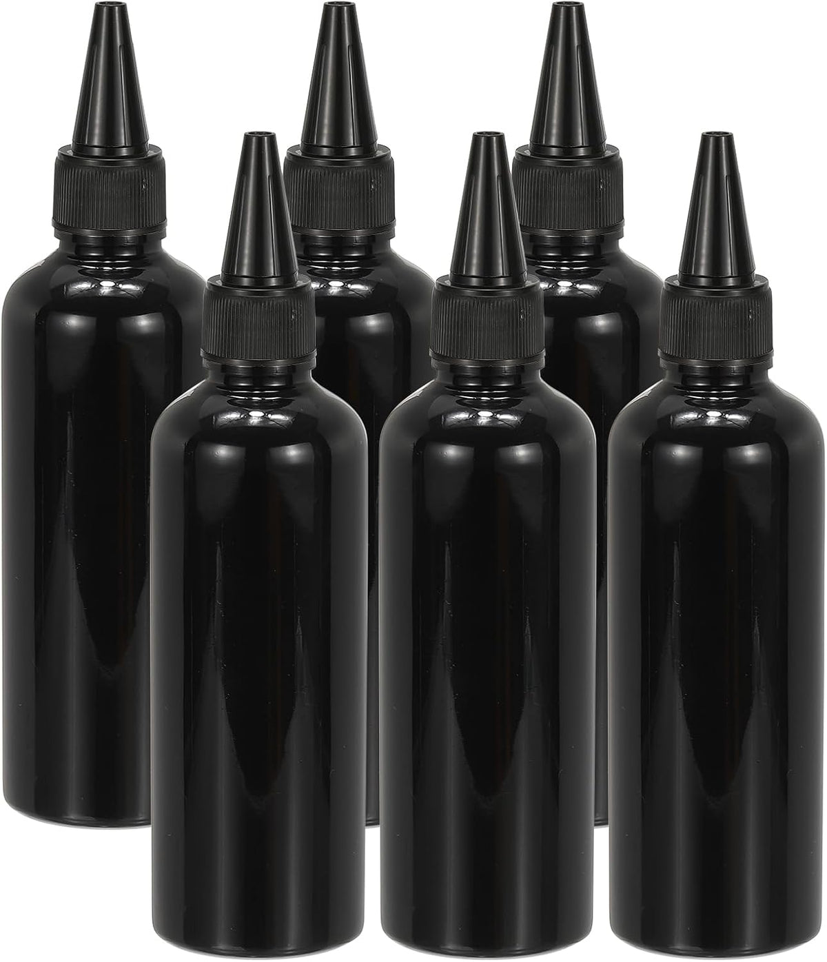 Plastic Applicator Bottle, 6 Pcs 3.4oz(100ml) Leak Proof Refillable Empty Dispenser Container Squeeze Bottle with Twist Top Cap for Hair Ink Liquid Sauces, Black -