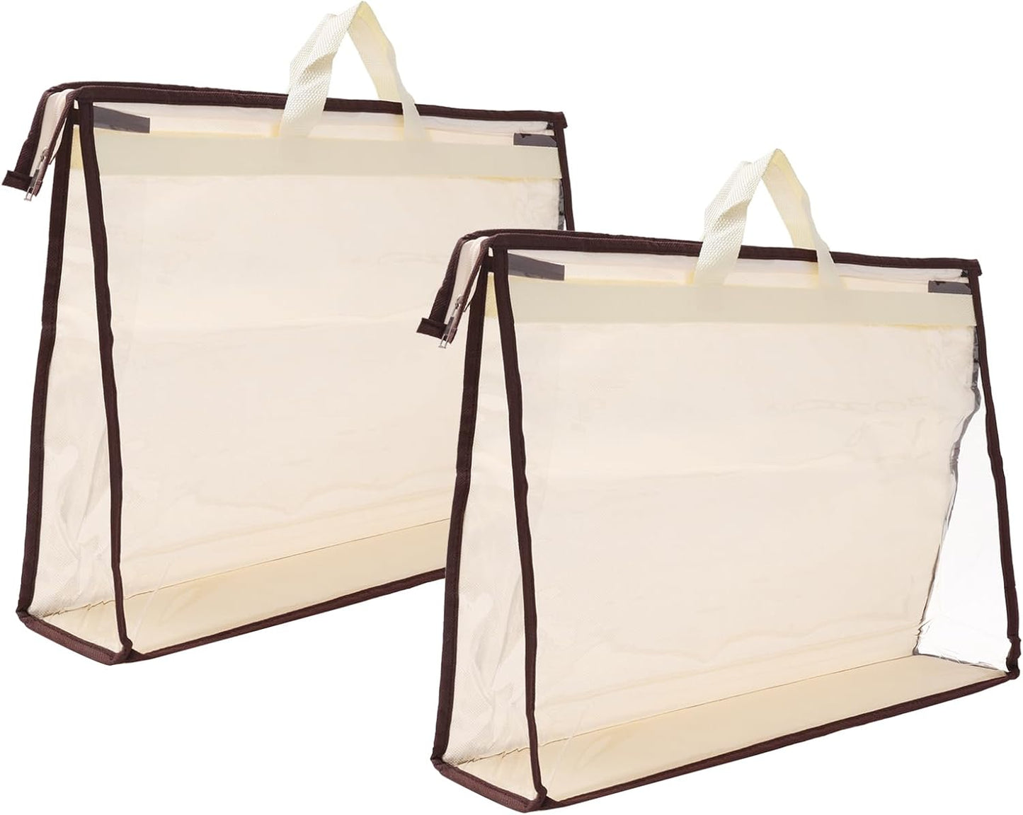 Handbag Dust Bags, 2 Pack Clear Purse Storage Organizer XXL Size PVC Dustproof Cover Transparent Protector, Beige