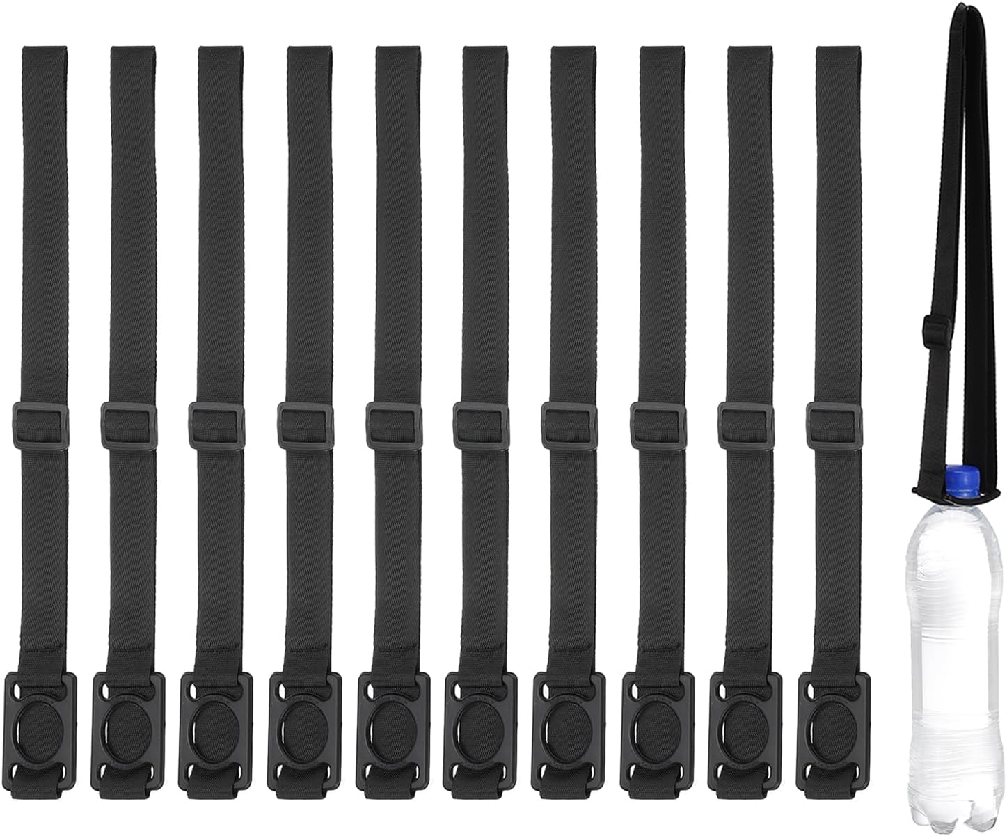 Water Bottle Lanyard, Adjustable Holder Shoulder Strap with Ring Buckle Carrier Clips for Walk Outdoor Black -