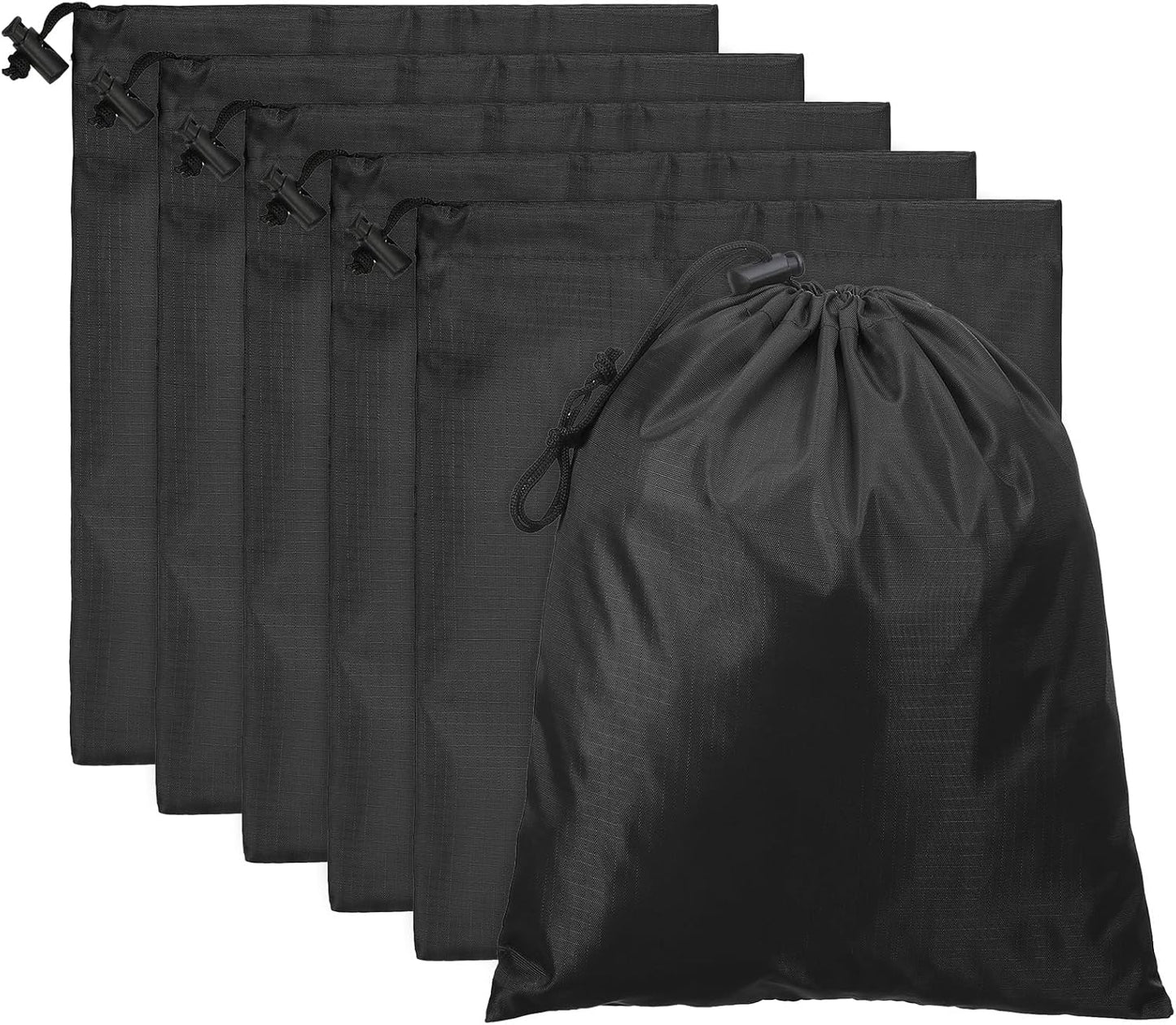 Travel Storage Bags with Toggle 10 x 12 Inch, 6 Pack Waterproof 210D Polyester Drawstring Bag Stuff Sack Cinch for Gym Traveling Hiking Yoga Shoes Organizer, Black Inch