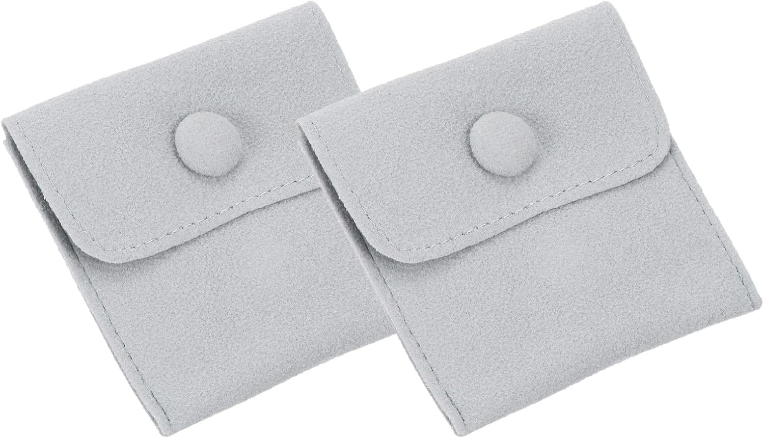 3x3 Inch Jewelry Pouch, 2 Pack Velvet Pouches Snap Button Storage Bags Present Pouch for Earrings Bracelets Necklaces Rings Watch, Light Grey