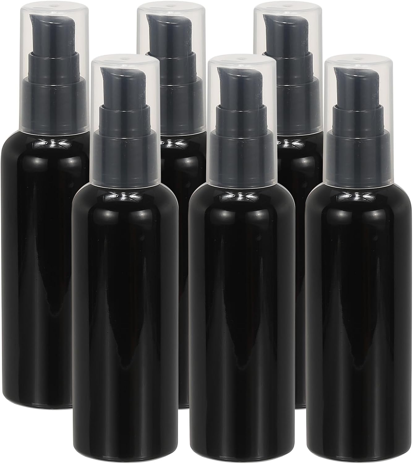 Travel Pump Bottles, 6 Pcs 3.4Oz(100ml) Leak Proof Refillable Empty Dispenser Container Squeeze Bottle with for Shampoo Toiletries Lotion Cream, Black -