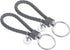 Braided Leather Keychain with Stainless Steel Key Ring Sleeves, PU Woven Wristlet Lanyard Strap Fob Keyring Holder Gray -