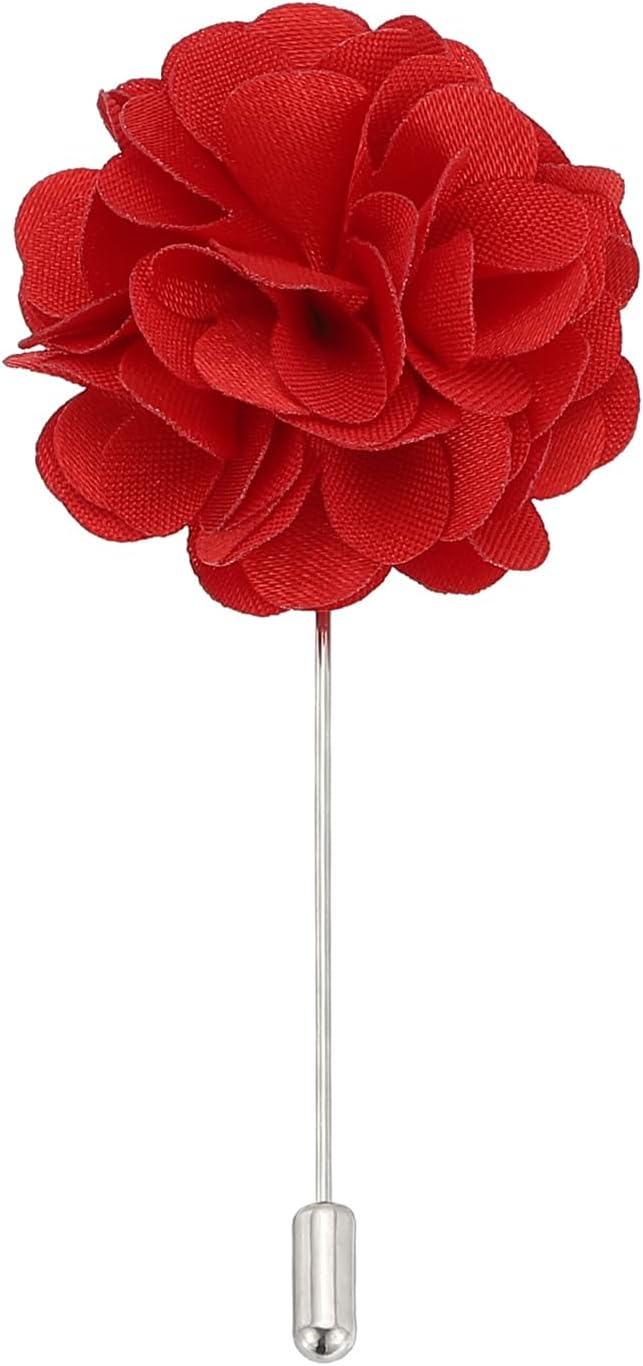 Flower Boutonnieres Pin, Lapel Pin for Men Camellia Suit Wedding Graduation Anniversary Brooch Outfit Accessories, Gold Red -