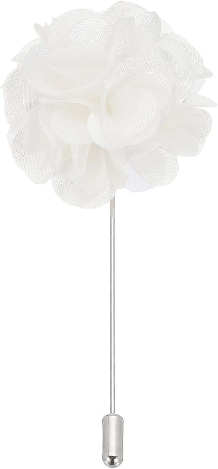Flower Boutonnieres Pin, Lapel Pin for Men Camellia Suit Wedding Graduation Anniversary Brooch Outfit White -