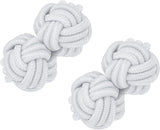 Silk Knot Cufflinks, Elastic Fabric Shirt Twist Dress Accessories Cuff Link for Men, Women, Business, Gift, Wedding White -