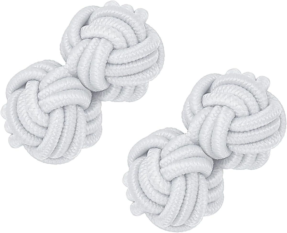 Silk Knot Cufflinks, Elastic Fabric Shirt Twist Dress Accessories Cuff Link for Men, Women, Business, Gift, Wedding White -