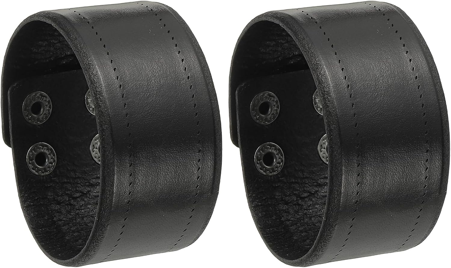 Wide Simple Leather Wristbands, Vintage Adjustable Cuff Bracelets Black -