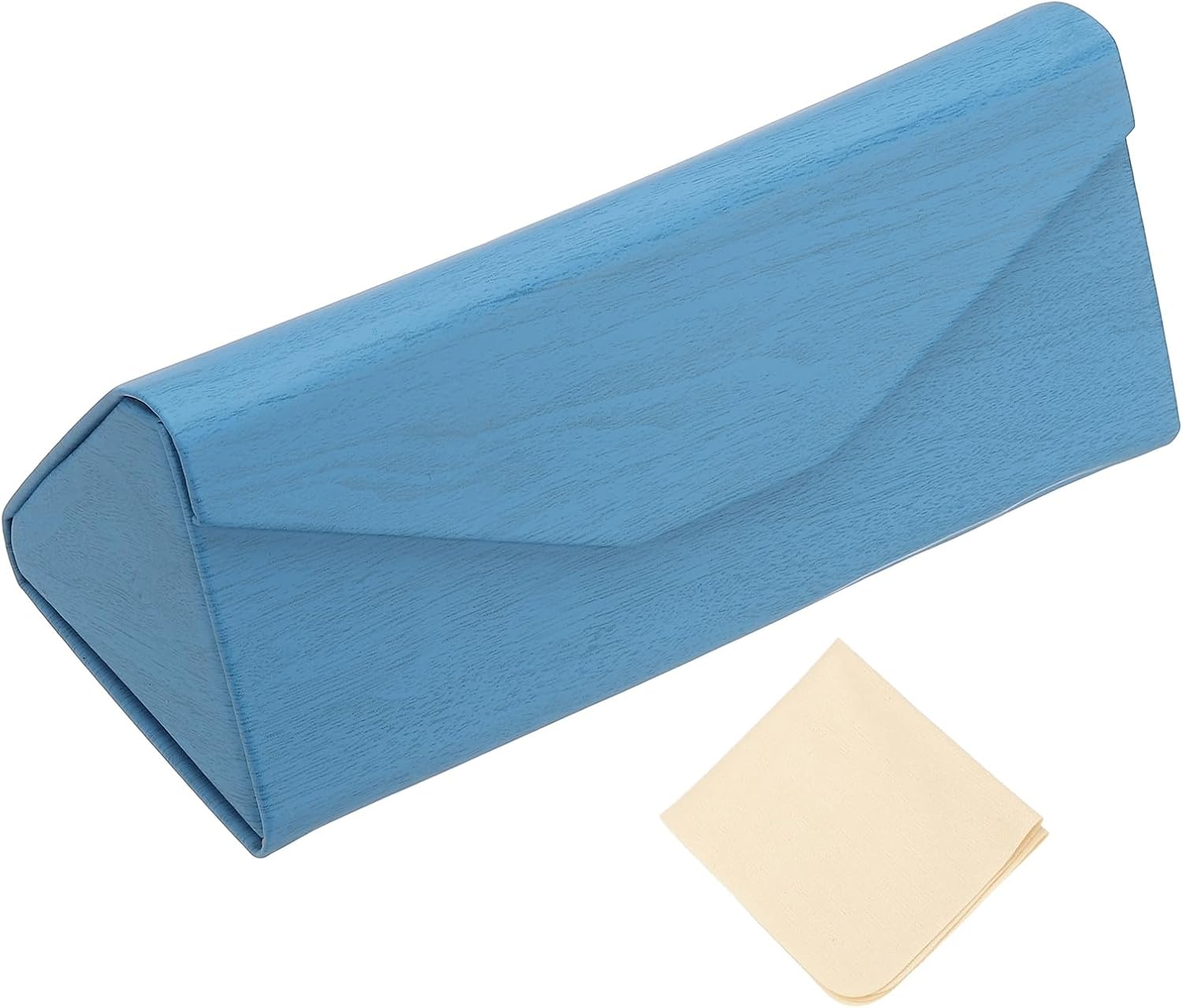 Foldable Glasses Case, Triangle Magnetic Sunglasses Organizer Case PU Leather Hard Eyeglass with Cloth Bright Blue -