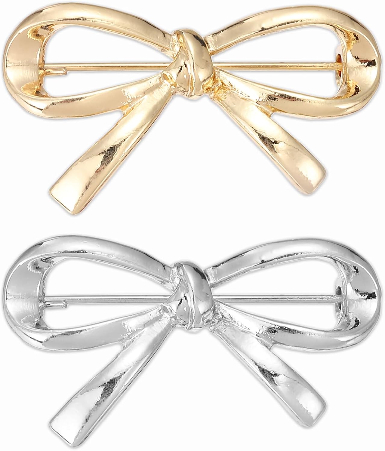 Bow Brooch Pin, Elegant Bowknot Corsage Brooches Broach Pin Fashion Lapel Women Wedding Party Bridal Suit Clothes Silver Tone/Gold Tone -