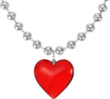 Glass Heart Shape Pendant Necklace, Alloy Chain Love Charms Necklace Red -