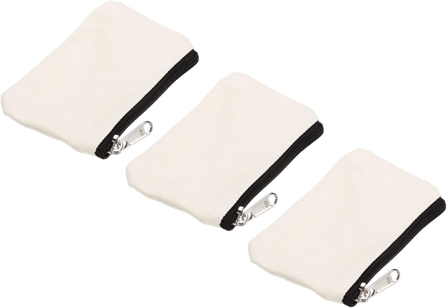 3" x 5" Coin Purse Pouch, 3 Pack Change Purses Small Organizer Bags with Zipper Canvas for Home, White -