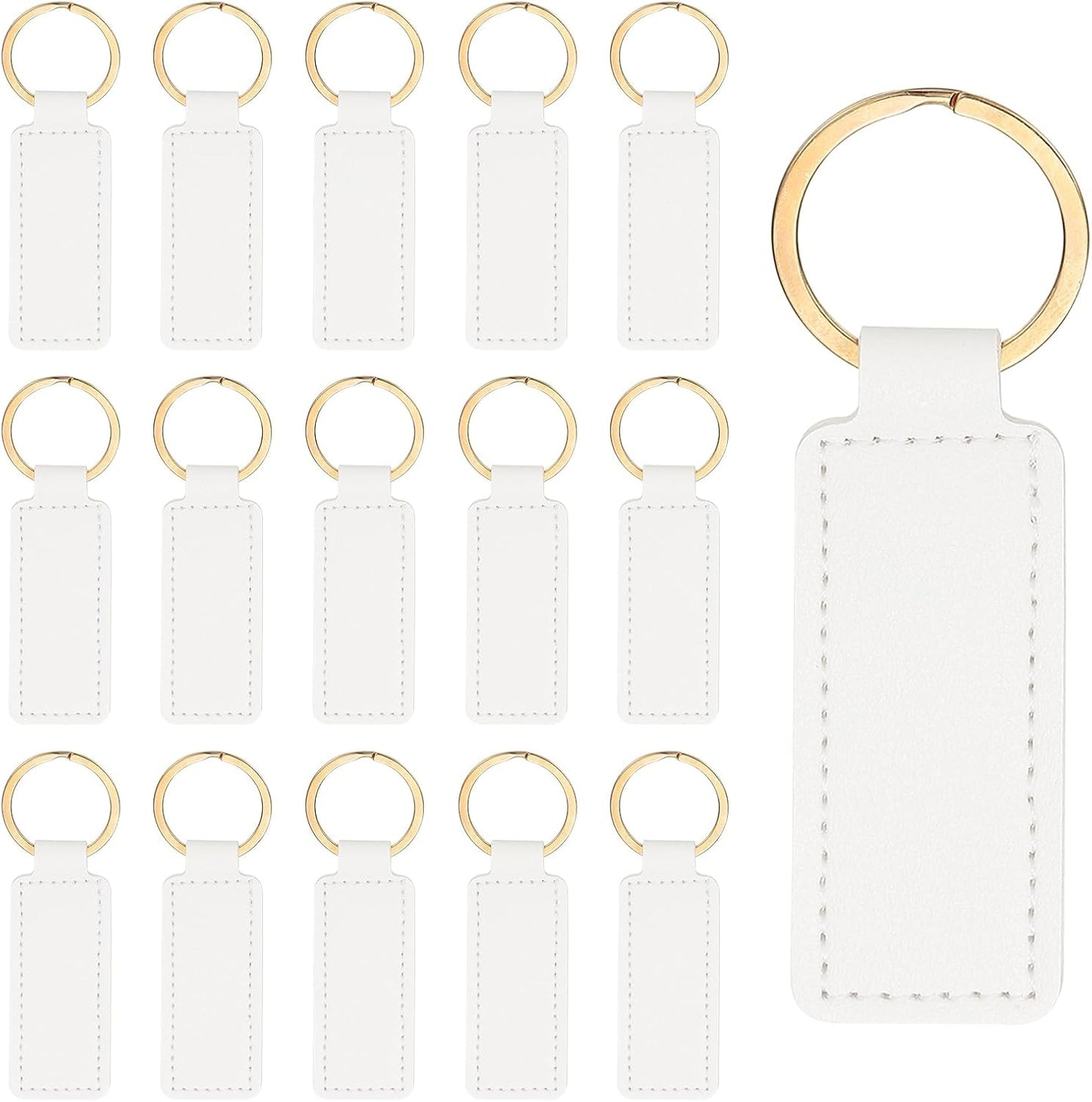 16pcs Leather Keychain Blanks,72mm Sublimation Blanks PU Key Chain Keyring with Rings White -